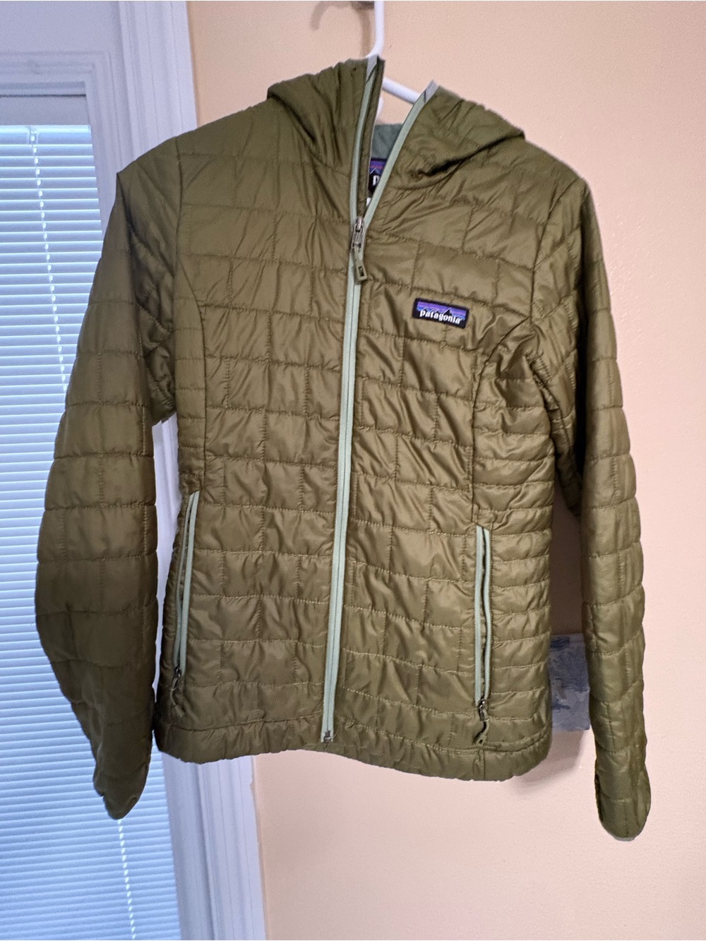 Patagonia Olive Green Quilted Hooded Puffer Jacket